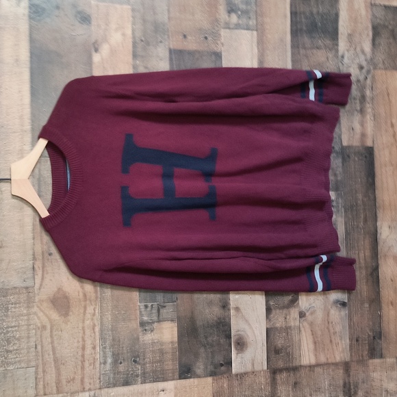 Tommy Hilfiger Maroon Crew Neck H Knit Sweater Sz Large Men - Picture 16 of 16